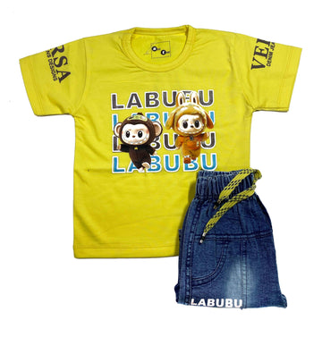 Boys Labubu Print Shirt & Shorts Set – 2-Piece Short Sleeve Summer Outfit
