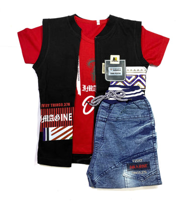 Boys 3-Piece Summer Set – Zipper Upper, Undershirt and Shorts Combo
