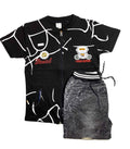 Boys 3-Piece Summer Set – Robot Print T-Shirt, Zipper Jacket & Denim Shorts