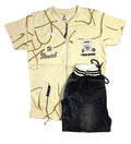 Boys 3-Piece Summer Set – Robot Print T-Shirt, Zipper Jacket & Denim Shorts