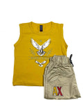 Boys Sleeveless White Eagle Print Shirt & Shorts Set – Cool 2-Piece Summer Outfit