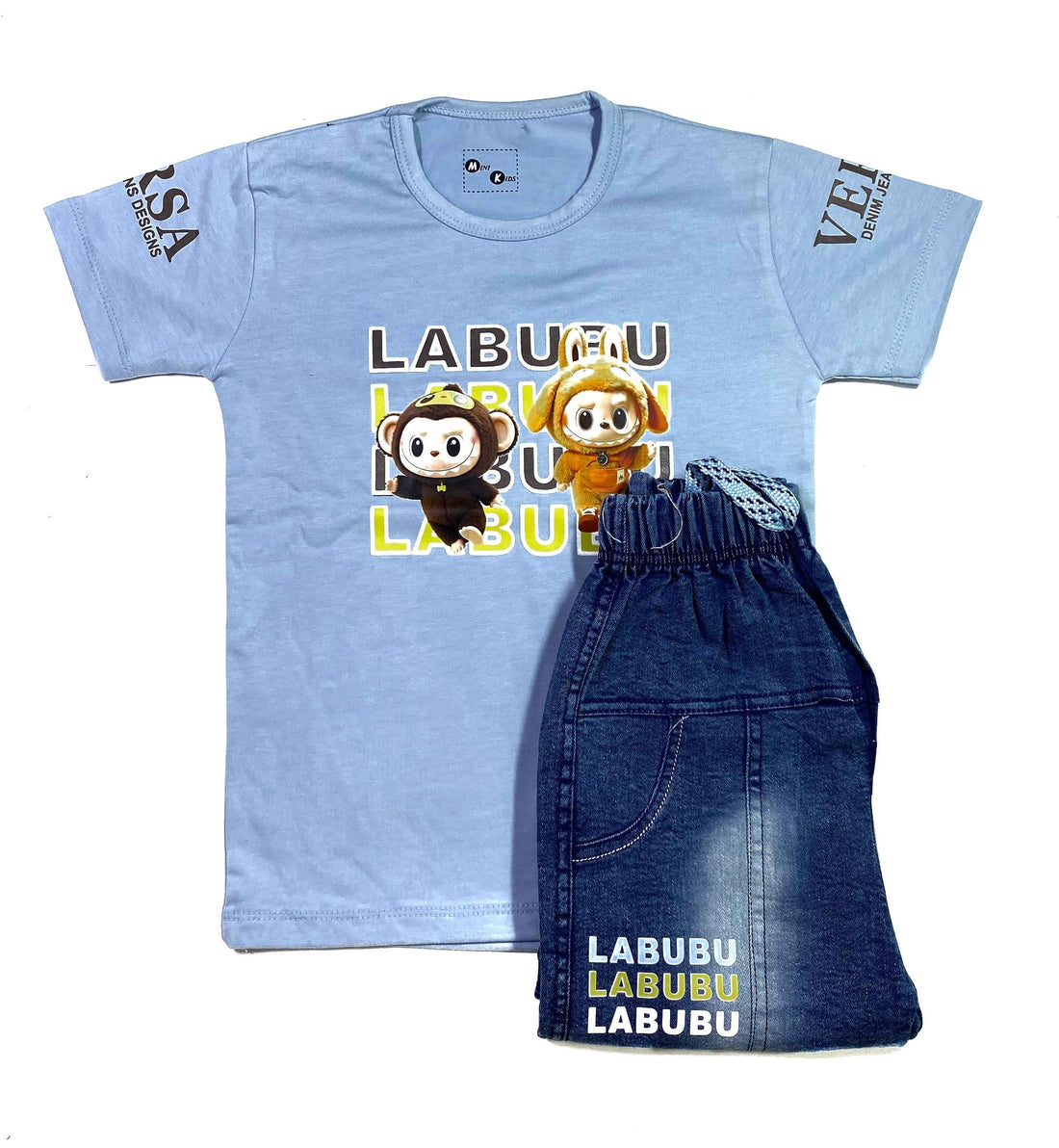Boys Labubu Print Shirt & Shorts Set – 2-Piece Short Sleeve Summer Outfit