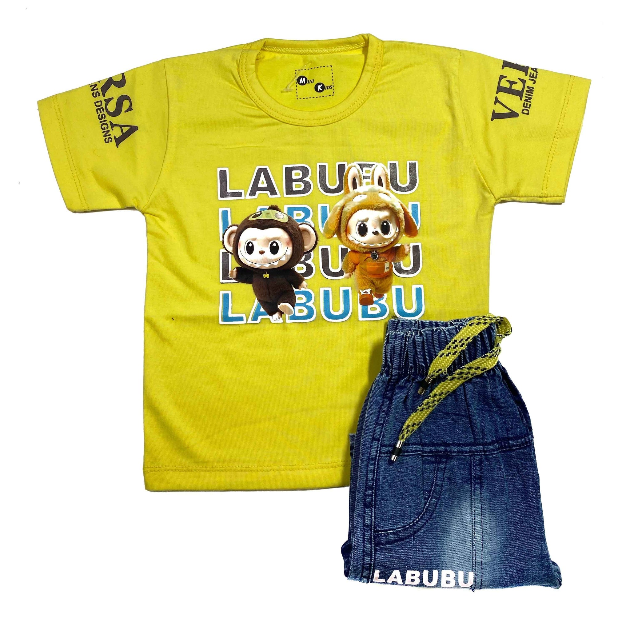 Boys Labubu Print Shirt & Shorts Set – 2-Piece Short Sleeve Summer Outfit
