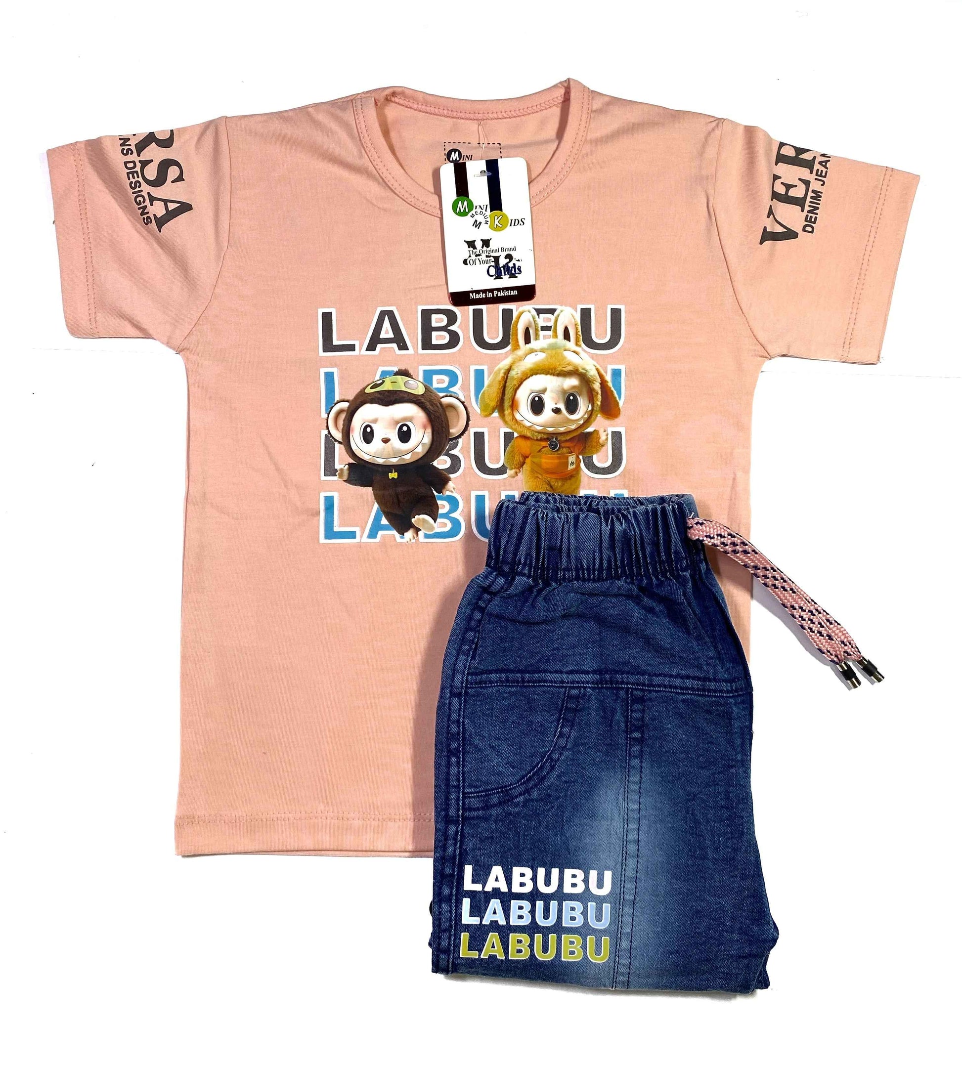 Boys Labubu Print Shirt & Shorts Set – 2-Piece Short Sleeve Summer Outfit