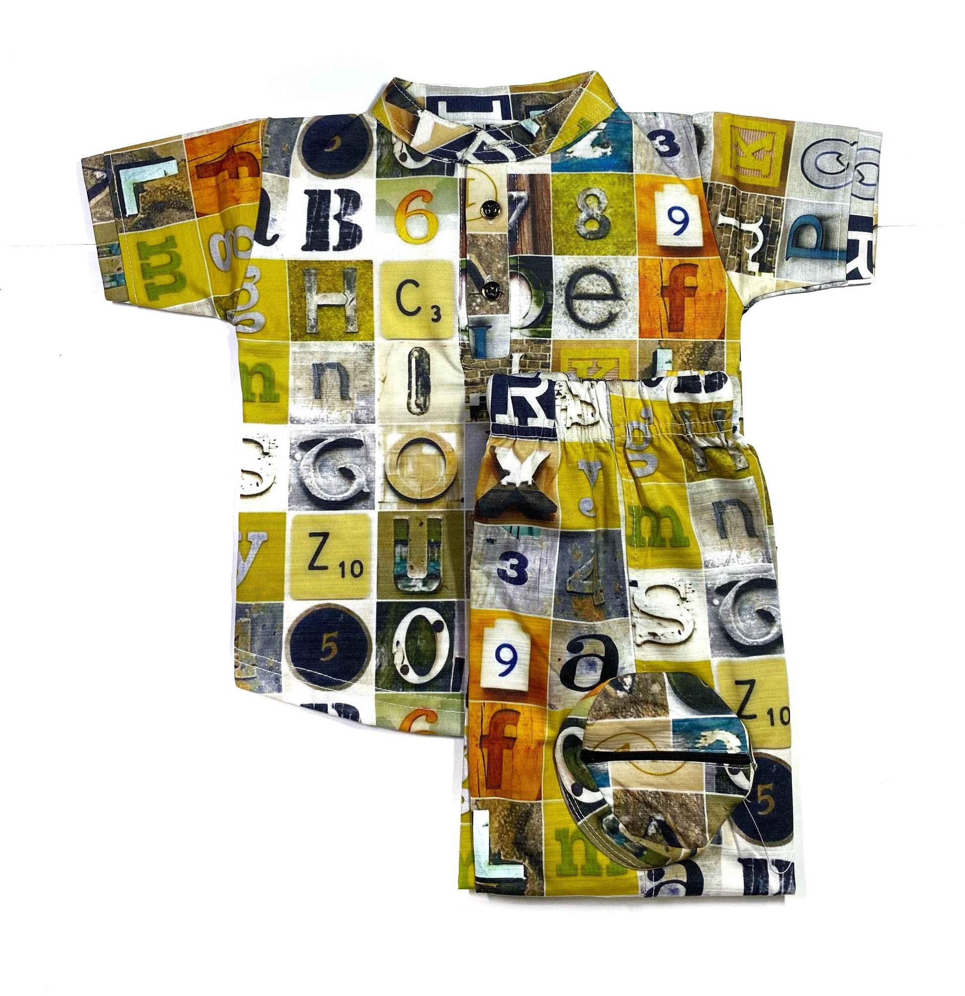 Boys Knitted Shirt & Shorts Set – Letters, Smileys & Colourful Circles Print (2-Piece Outfit)