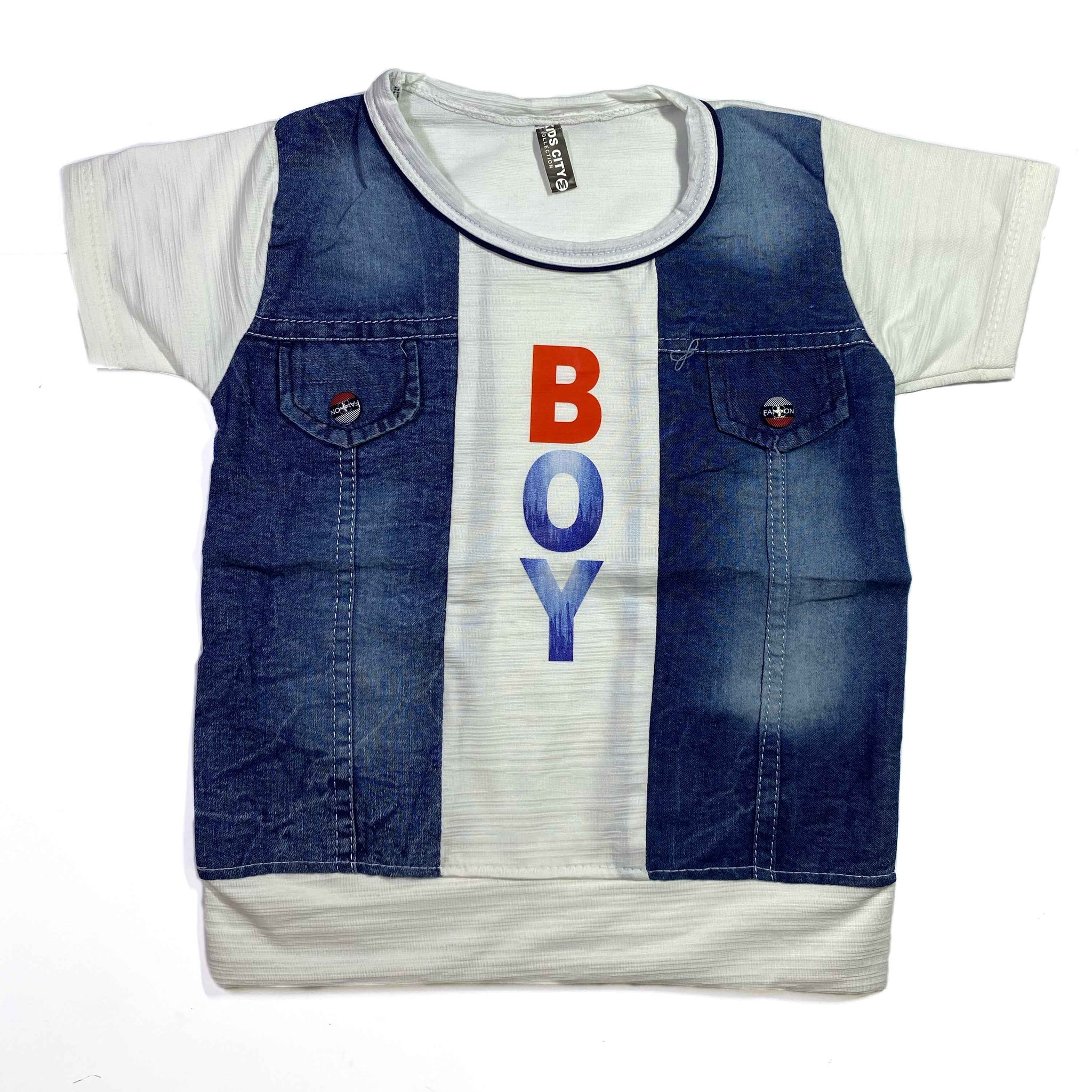 Blue & White Cotton and Denim Shirt and Shorts Set for Boys – Summer Kidswear