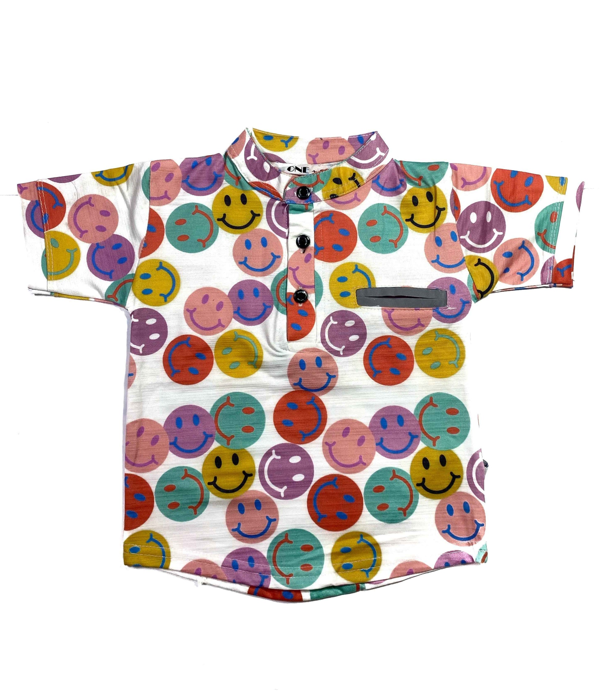Boys Knitted Shirt & Shorts Set – Letters, Smileys & Colourful Circles Print (2-Piece Outfit)