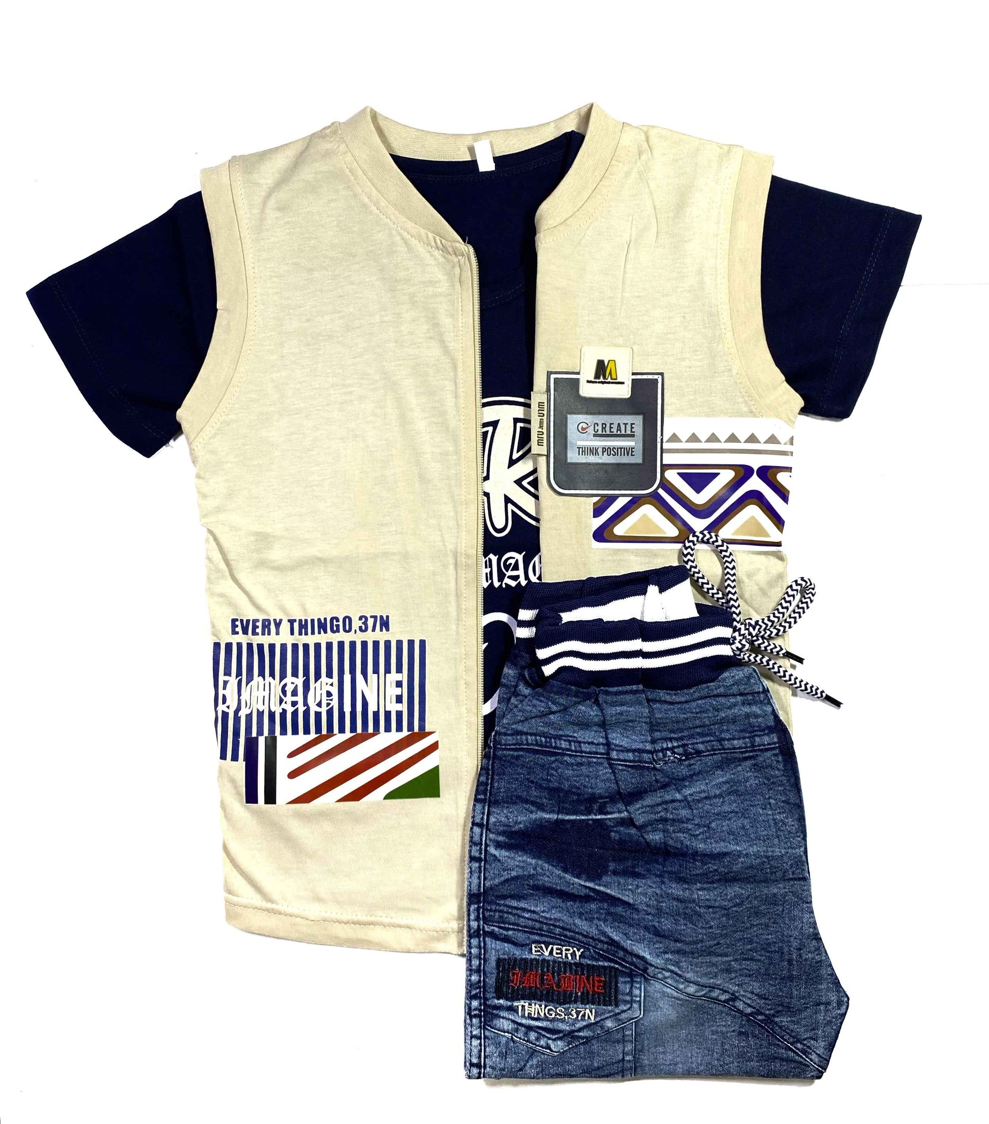 Boys 3-Piece Summer Set – Zipper Upper, Undershirt and Shorts Combo