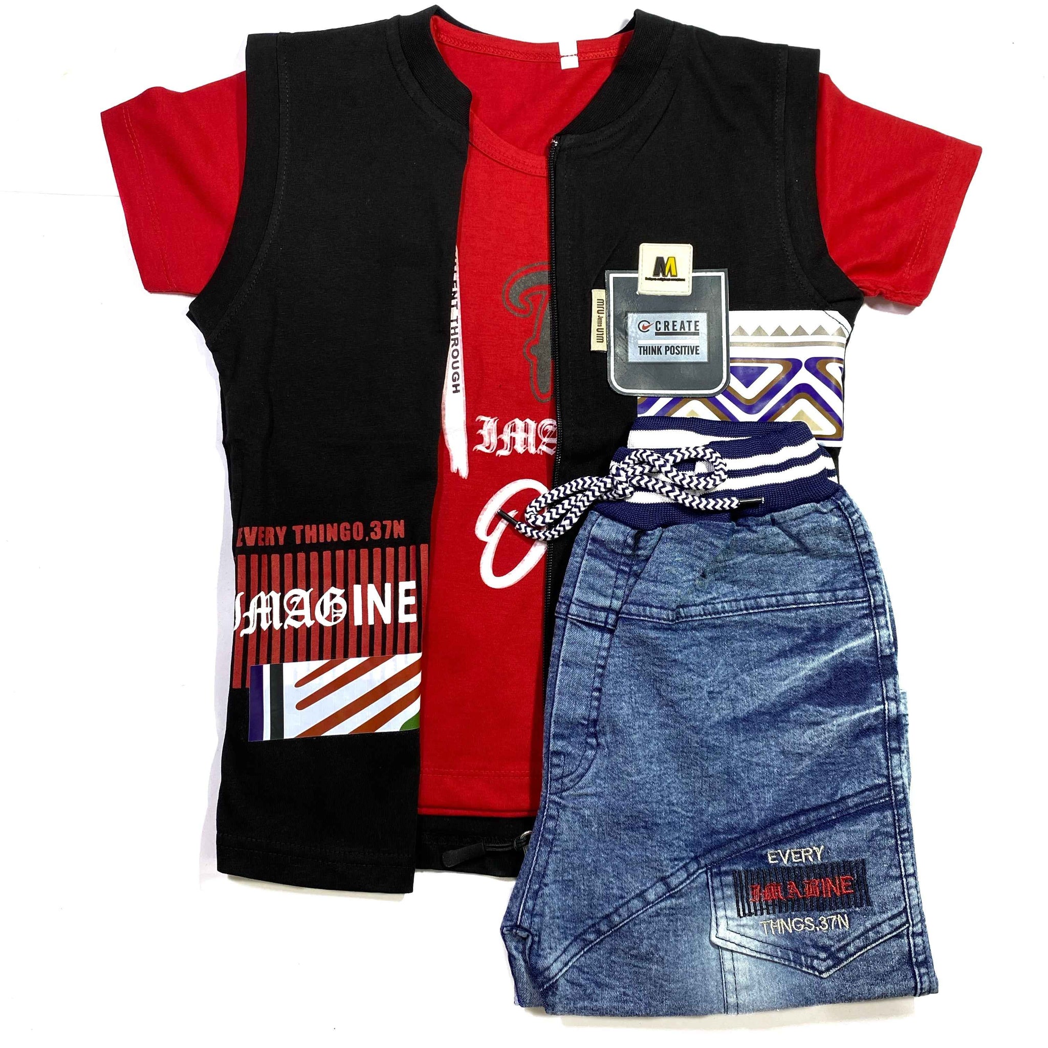 Boys 3-Piece Summer Set – Zipper Upper, Undershirt and Shorts Combo