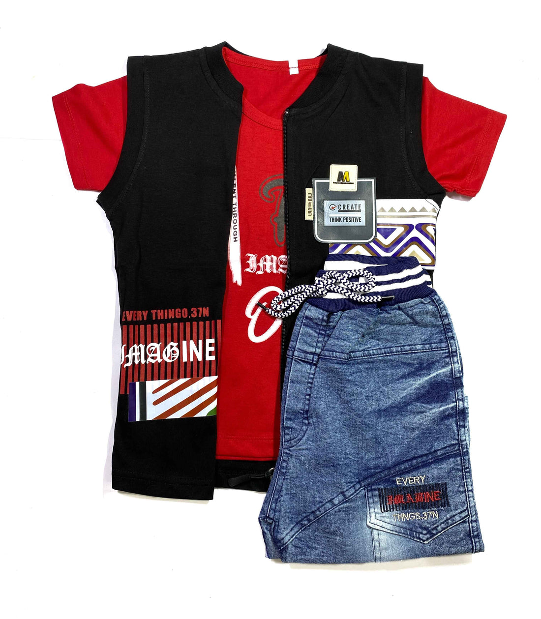 Boys 3-Piece Summer Set – Zipper Upper, Undershirt and Shorts Combo