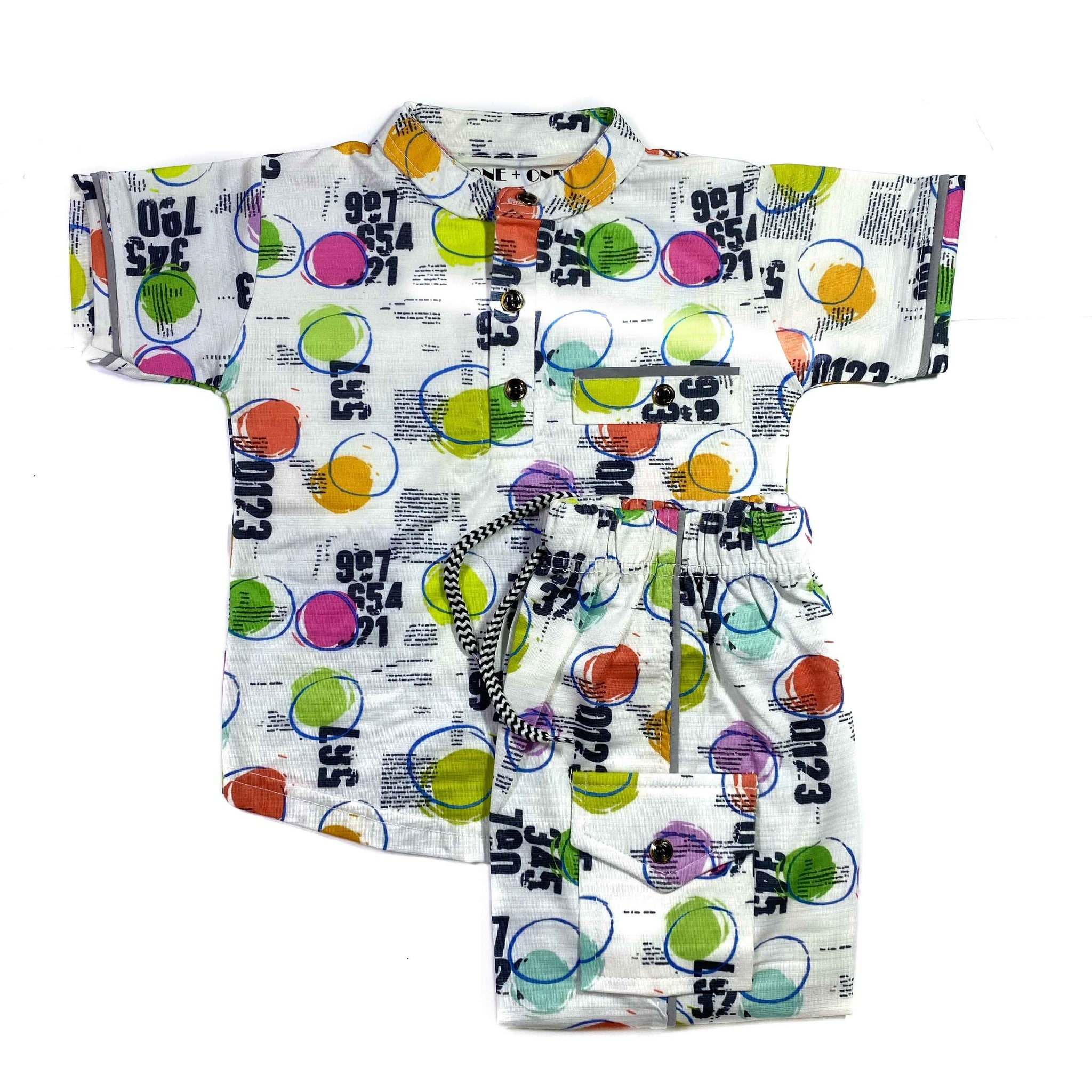 Boys Knitted Shirt & Shorts Set – Letters, Smileys & Colourful Circles Print (2-Piece Outfit)