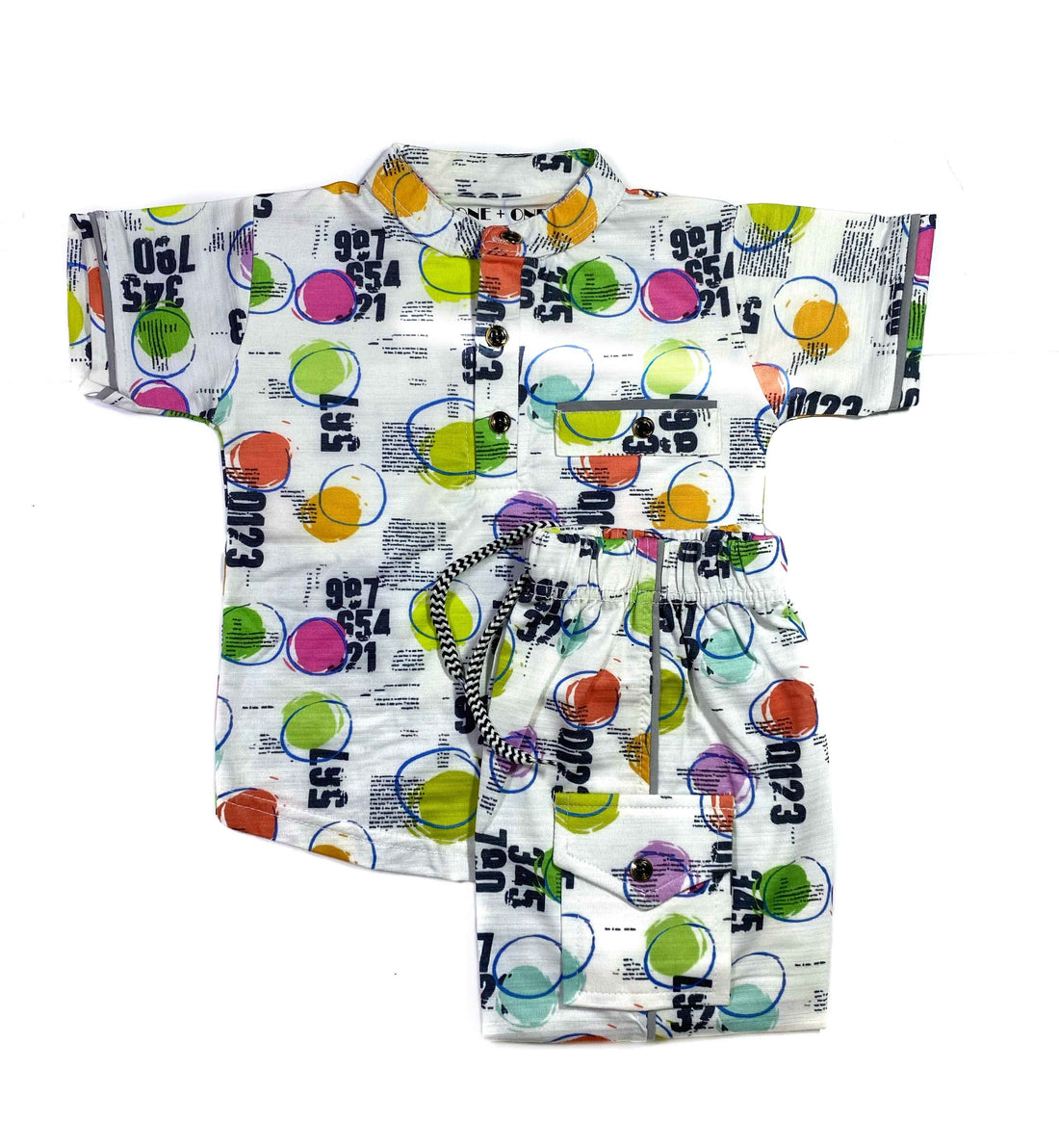 Boys Knitted Shirt & Shorts Set – Letters, Smileys & Colourful Circles Print (2-Piece Outfit)