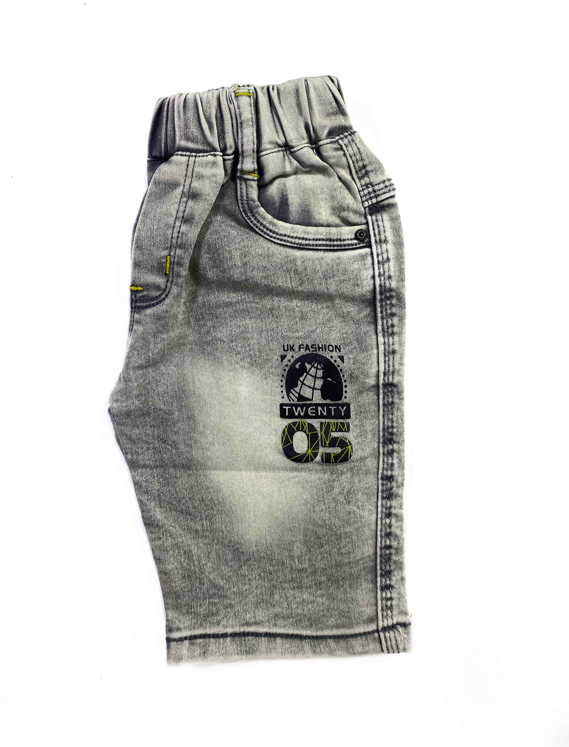 Grey & Black Printed Denim Shorts for Boys – Stylish Summer Shorts Online in Pakistan