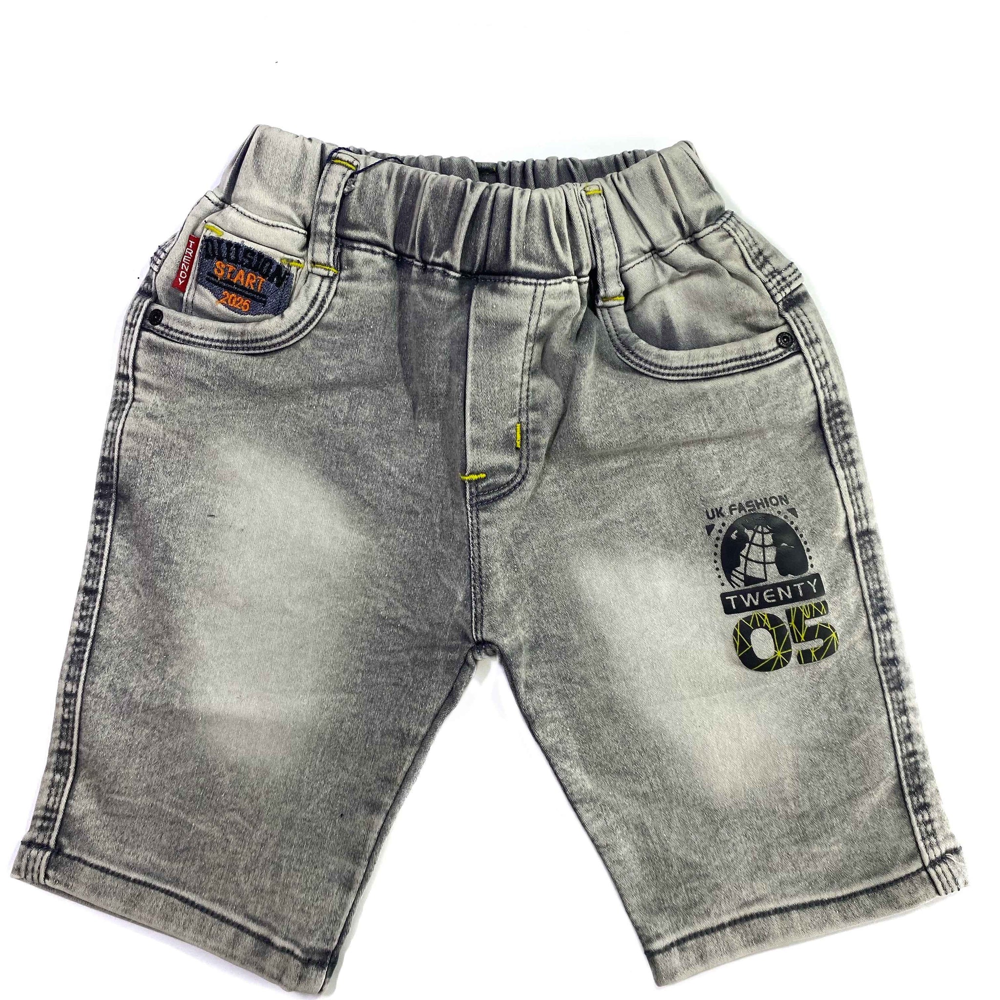 Grey & Black Printed Denim Shorts for Boys – Stylish Summer Shorts Online in Pakistan