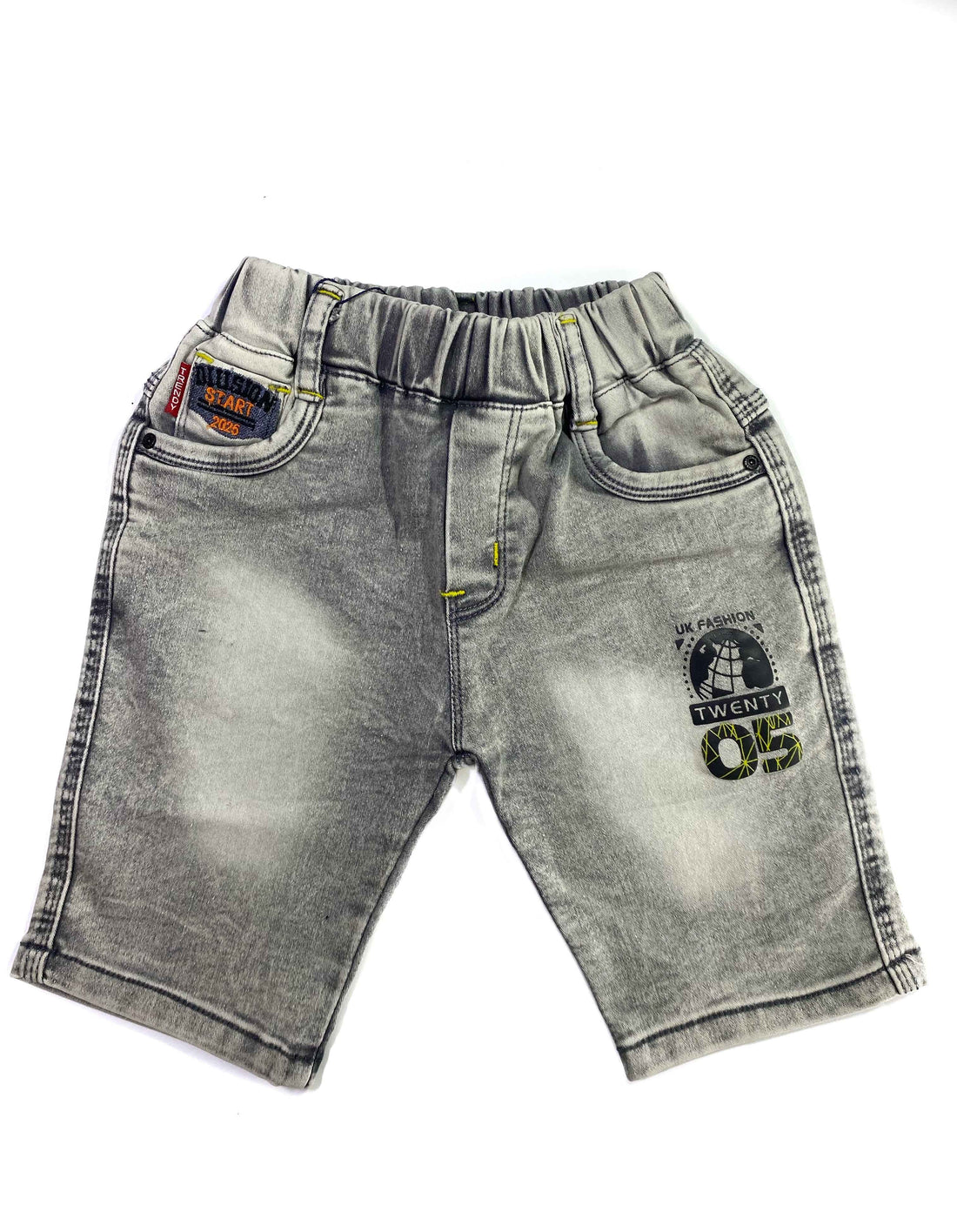 Grey & Black Printed Denim Shorts for Boys – Stylish Summer Shorts Online in Pakistan