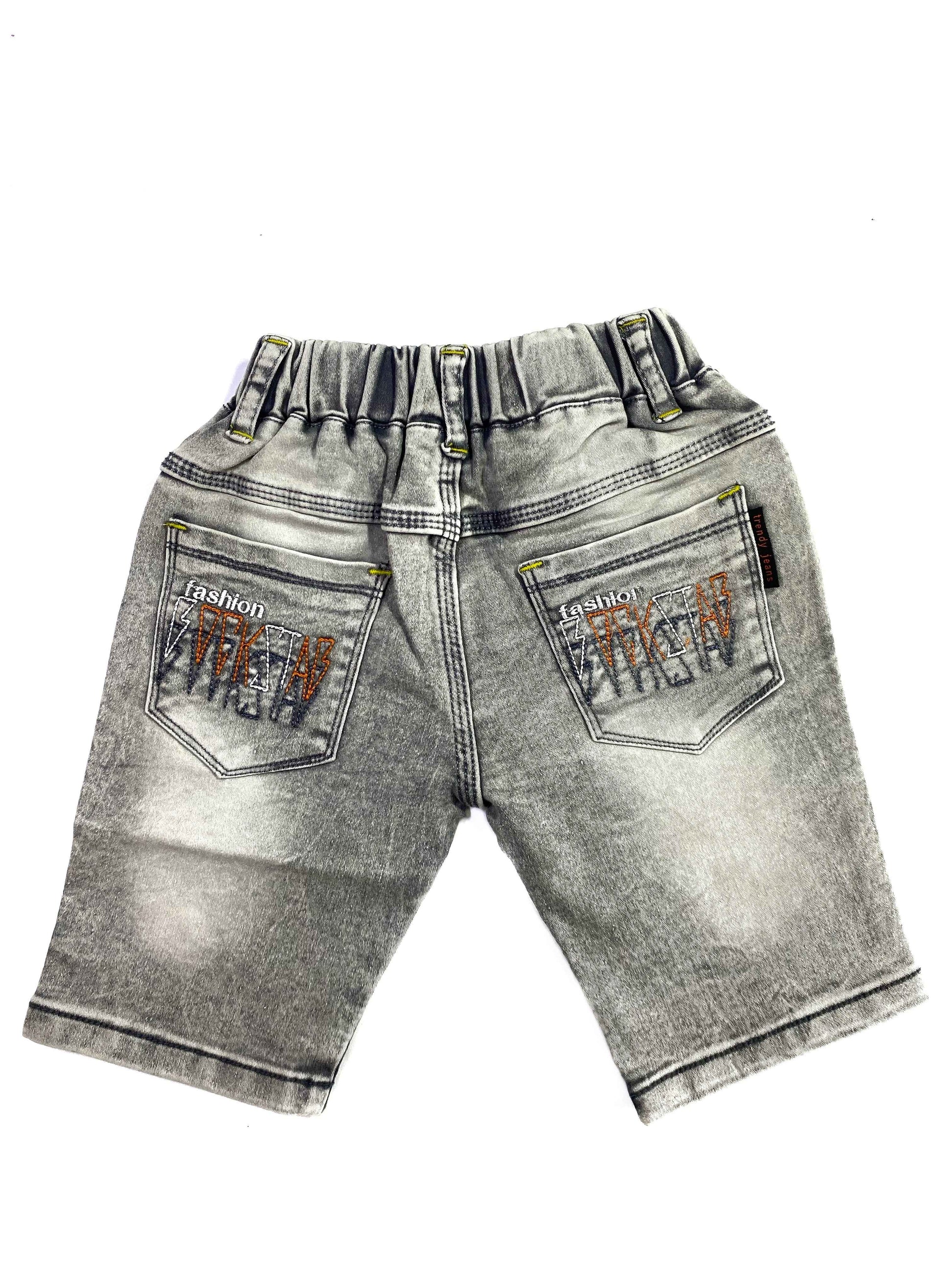 Grey & Black Printed Denim Shorts for Boys – Stylish Summer Shorts Online in Pakistan