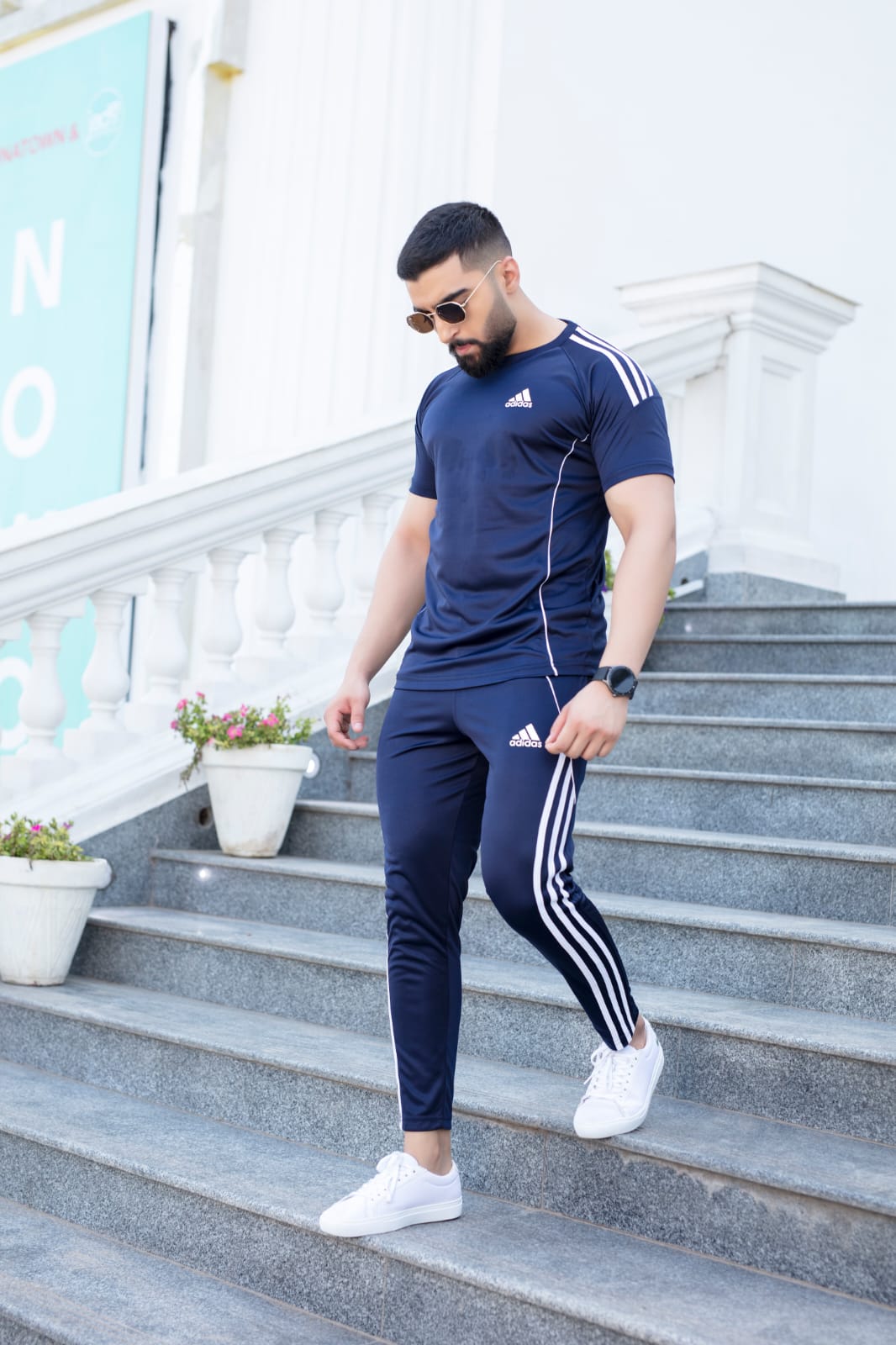 Adidas men’s dry fit t-shirt and trouser set in grey, gym wear outfit for men, breathable activewear, fitness clothing, sportswear set.