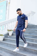 Adidas men’s dry fit t-shirt and trouser set in blue, gym wear outfit for men, breathable activewear, fitness clothing, sportswear set.