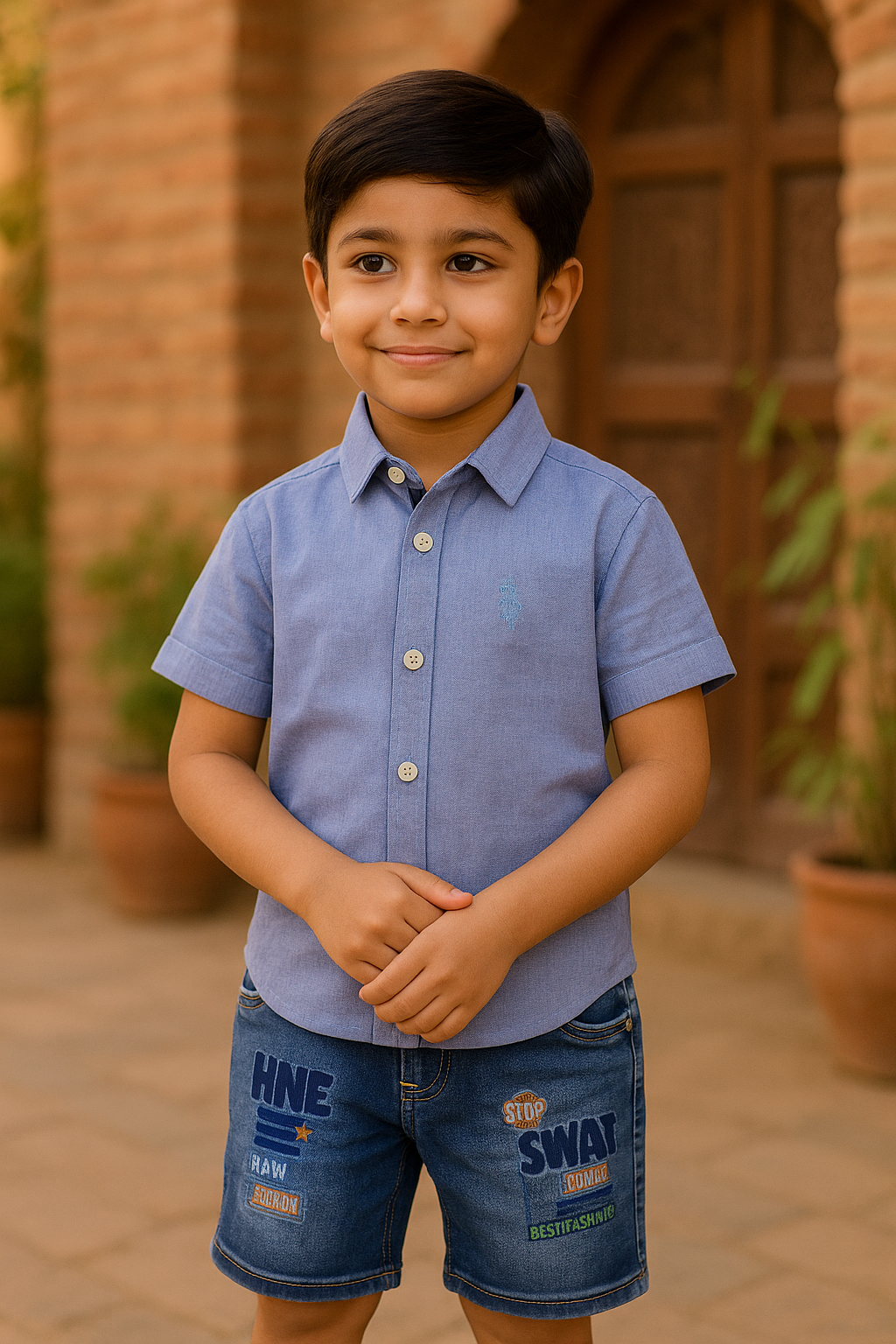 Chotuwear Boys Solid Blue Cotton Shirt – Summer Casual Wear Pakistan - Chotuwear