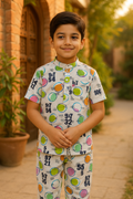 Boys Knitted Shirt & Shorts Set – Letters, Smileys & Colourful Circles Print (2-Piece Outfit) - Chotuwear