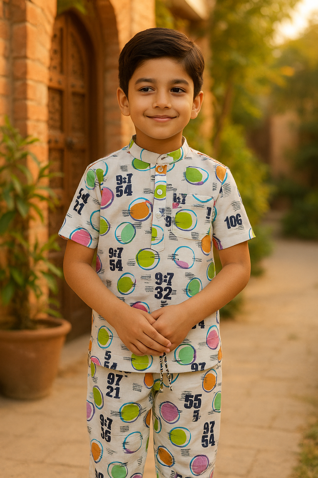 Boys Knitted Shirt & Shorts Set – Letters, Smileys & Colourful Circles Print (2-Piece Outfit) - Chotuwear