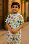 Boys Knitted Shirt & Shorts Set – Letters, Smileys & Colourful Circles Print (2-Piece Outfit) - Chotuwear